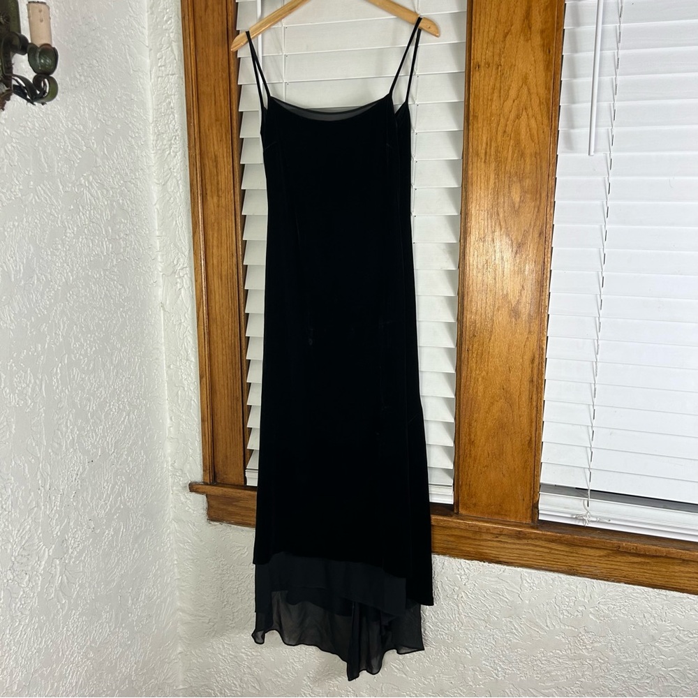 BCBGMaxazria | Black Velour Silk Asymmetrical Party Whimsical Goth Dress Size 4